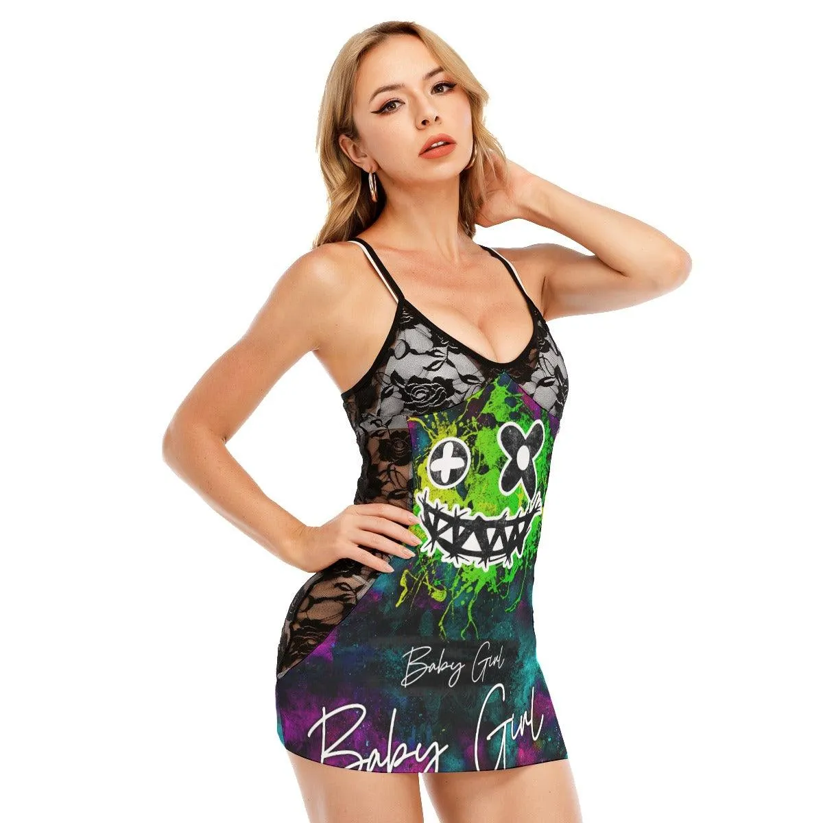 Color Rainbow Emo Skull Gothic Black Lace Sleepwears Babydol Dresses