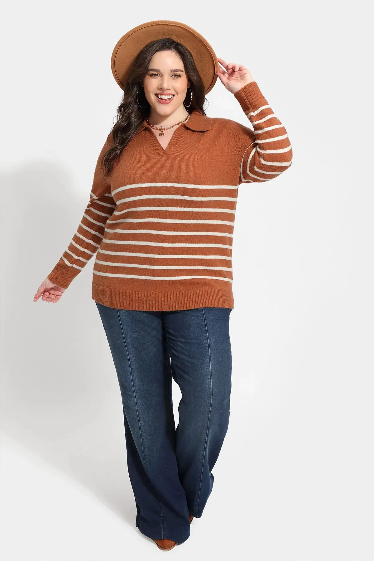 Colorblock Stripe V-neck Knitted Sweater