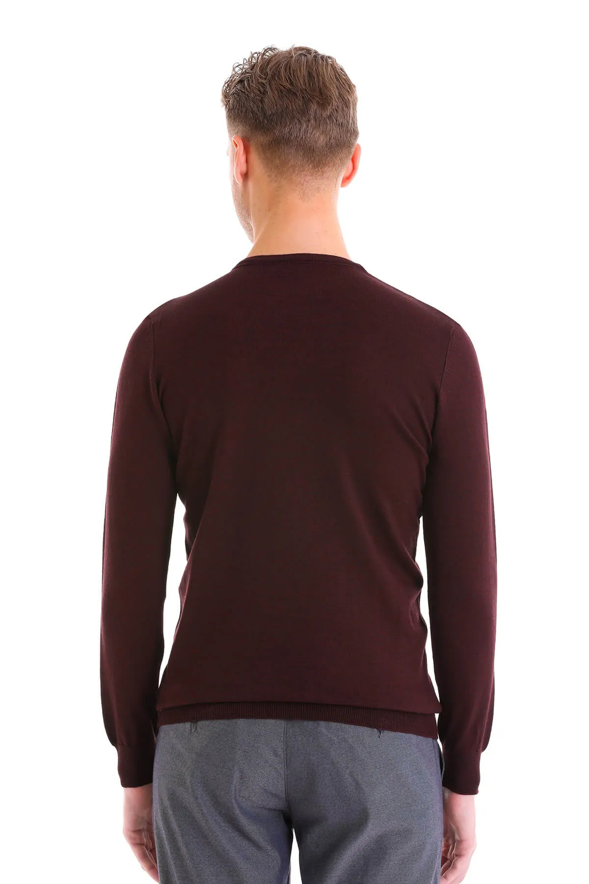 Comfort Fit Burgundy Wool Blend Crew Neck Sweater