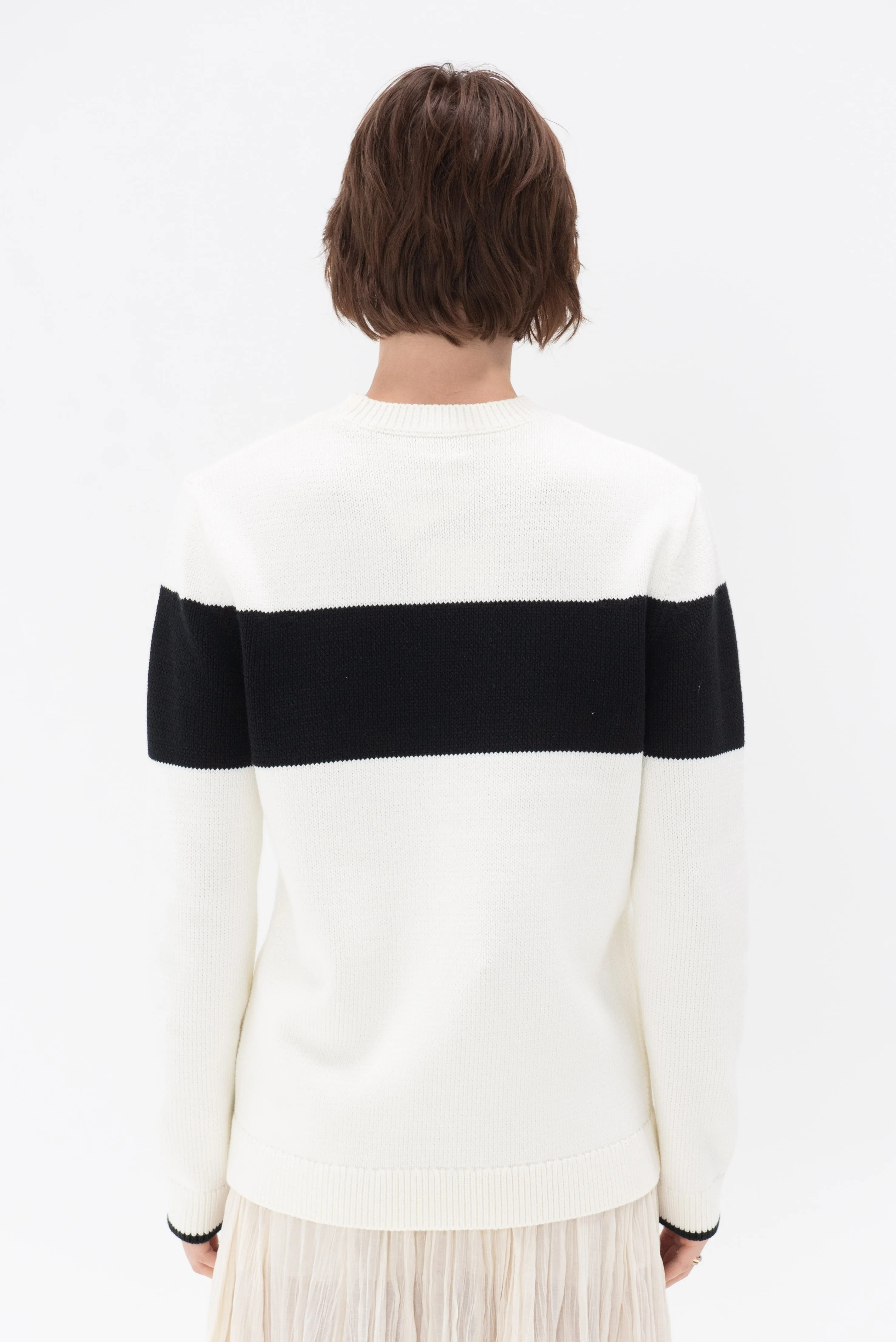 Contrast-Stripe Knit, White & Black