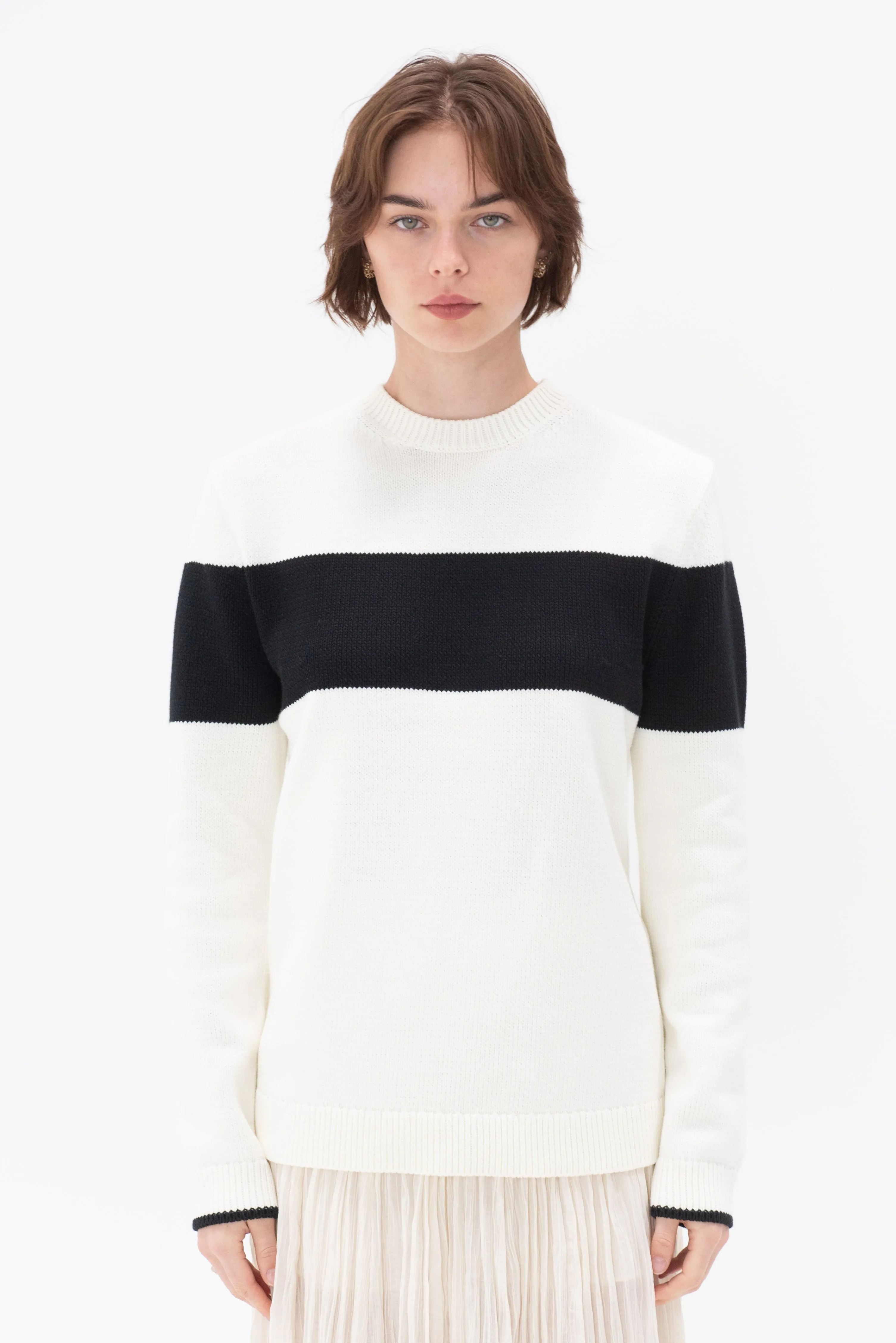 Contrast-Stripe Knit, White & Black