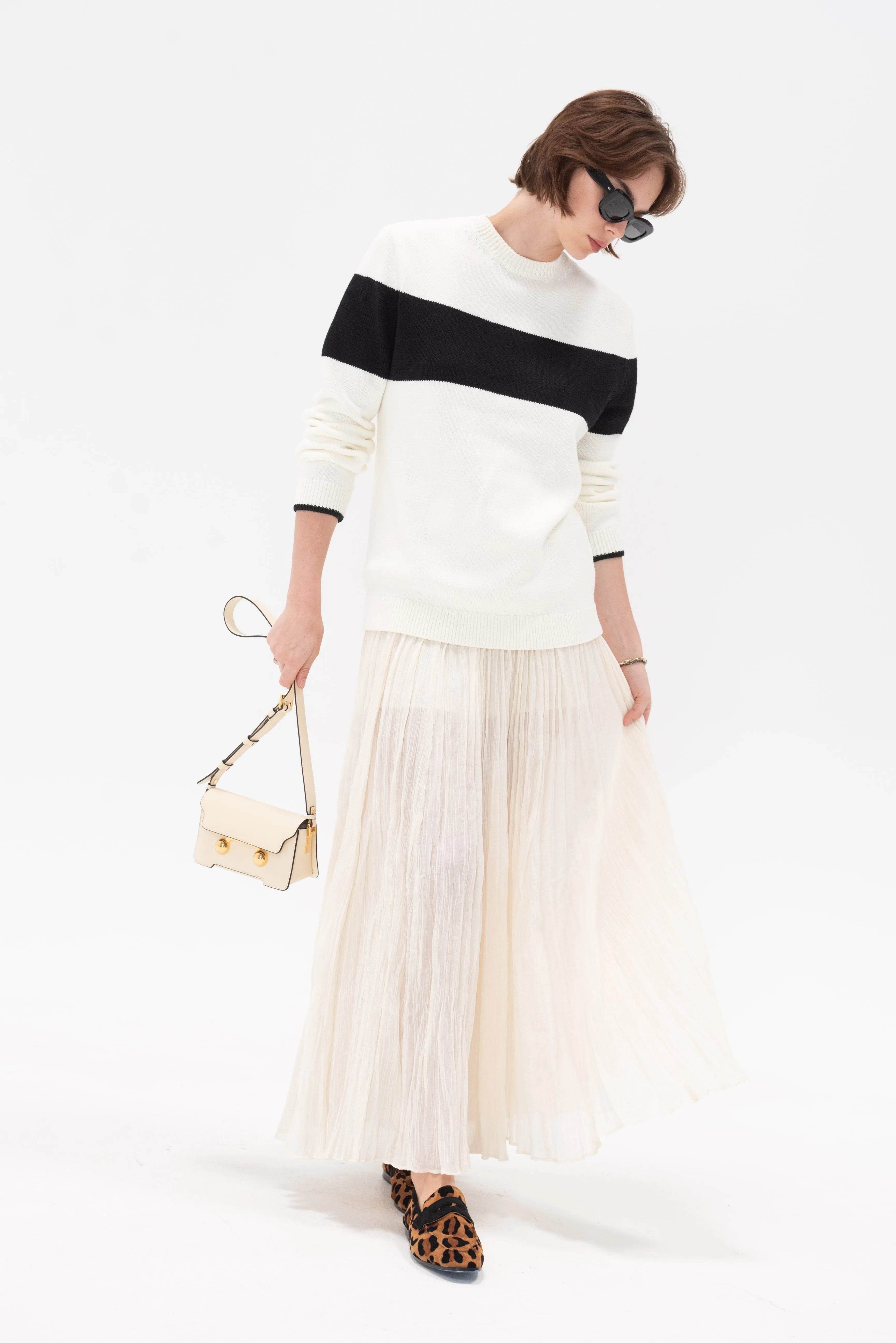 Contrast-Stripe Knit, White & Black