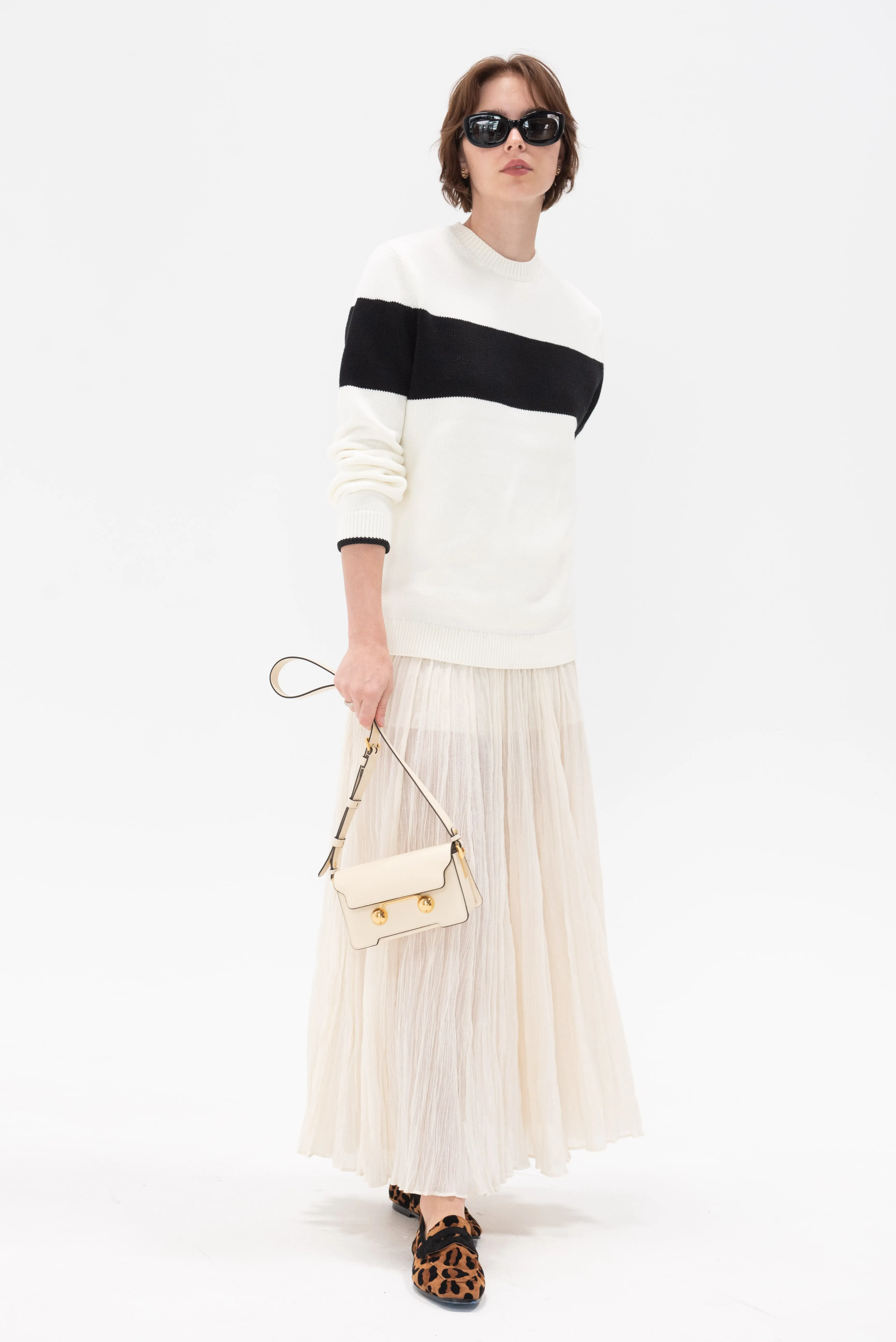 Contrast-Stripe Knit, White & Black