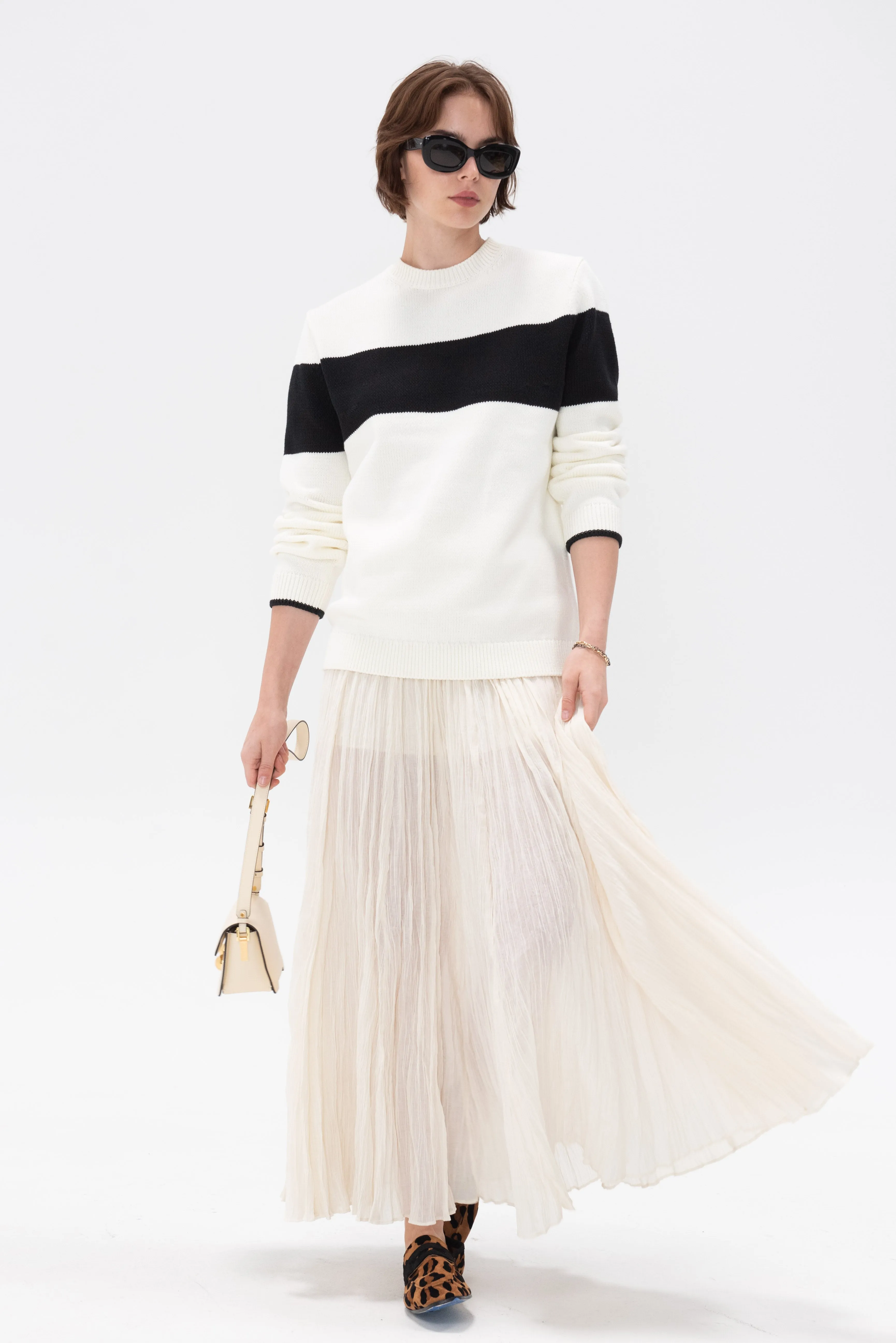 Contrast-Stripe Knit, White & Black