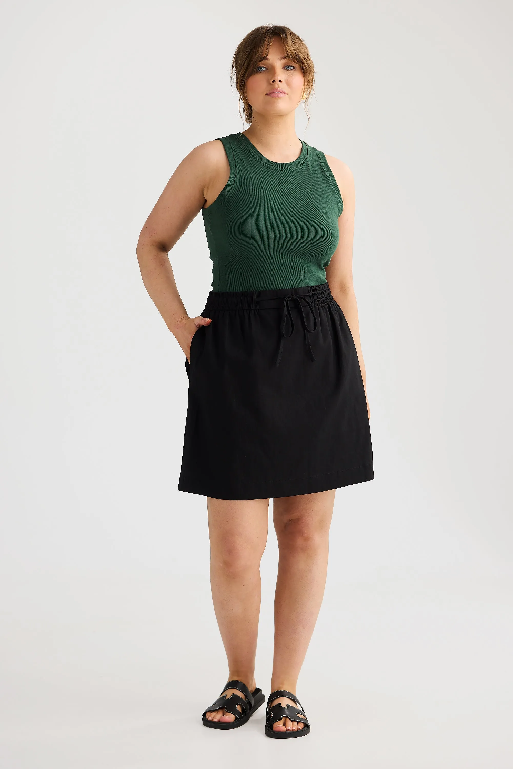 Core Drawstring Mini Skirt - Black