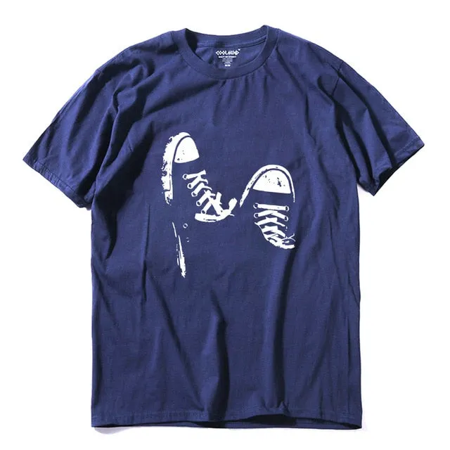 Cotton casual short sleeve skate shoe print mens ladies cool summer cool t shirt