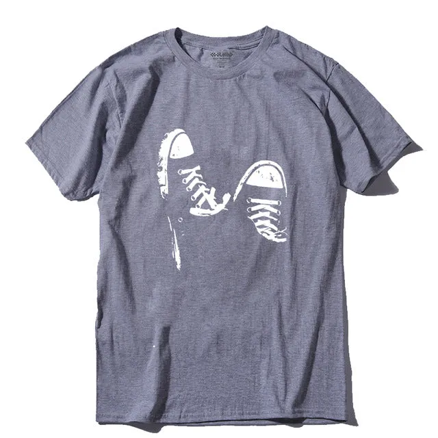 Cotton casual short sleeve skate shoe print mens ladies cool summer cool t shirt