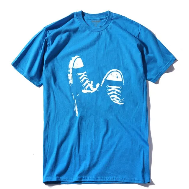 Cotton casual short sleeve skate shoe print mens ladies cool summer cool t shirt