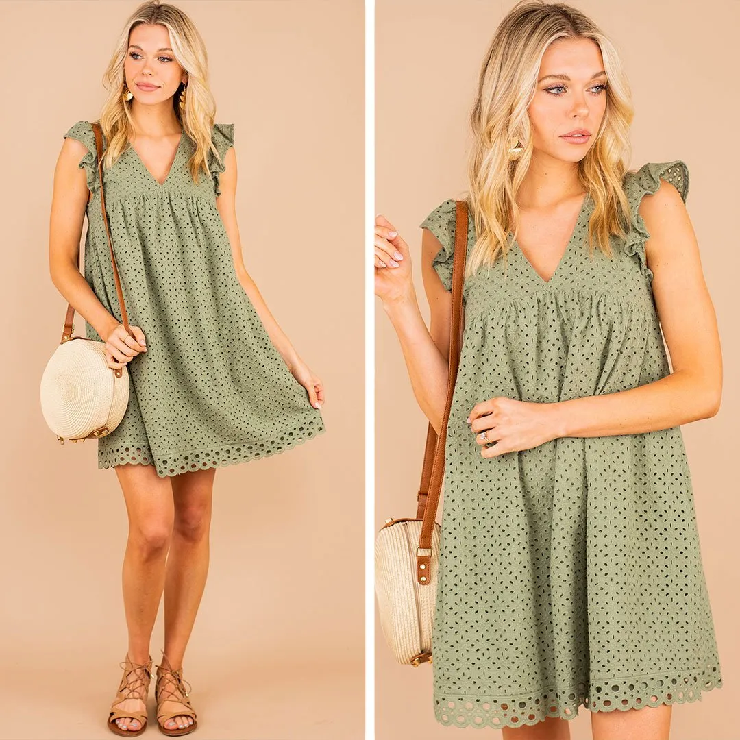 Couldn't Be Sweeter Sage Green Eyelet Dress