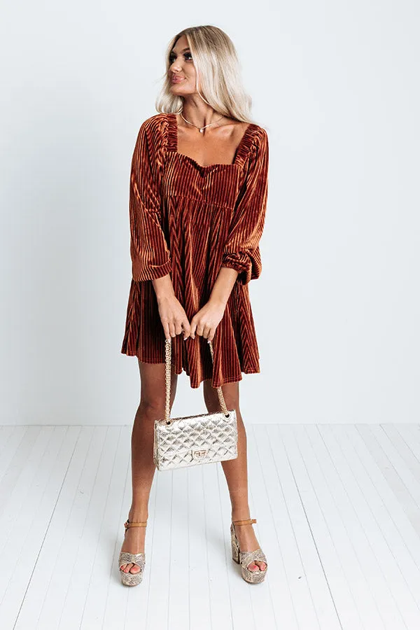 Cranberry Spritz Velvet Babydoll Dress in Rust