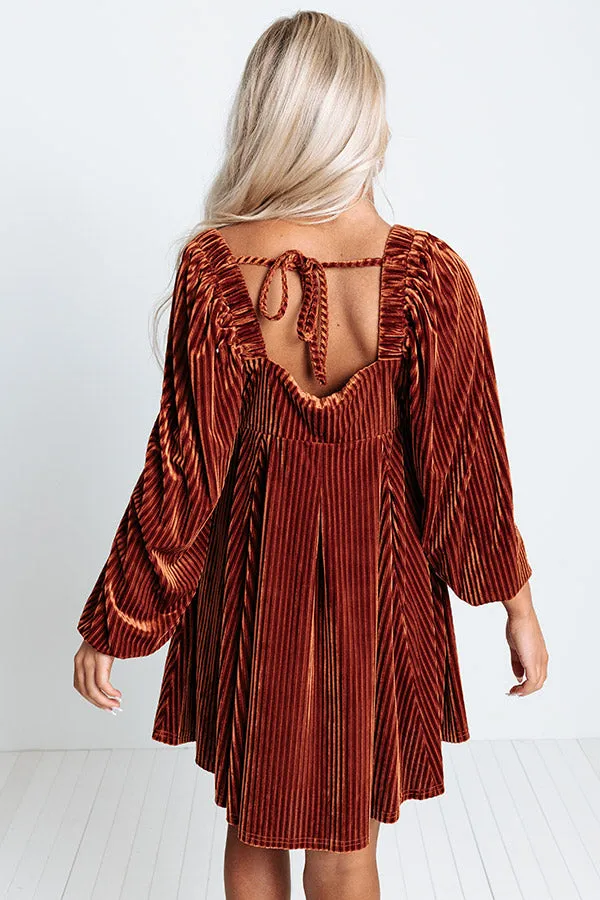 Cranberry Spritz Velvet Babydoll Dress in Rust