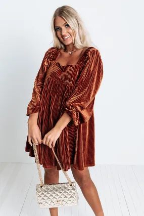 Cranberry Spritz Velvet Babydoll Dress in Rust