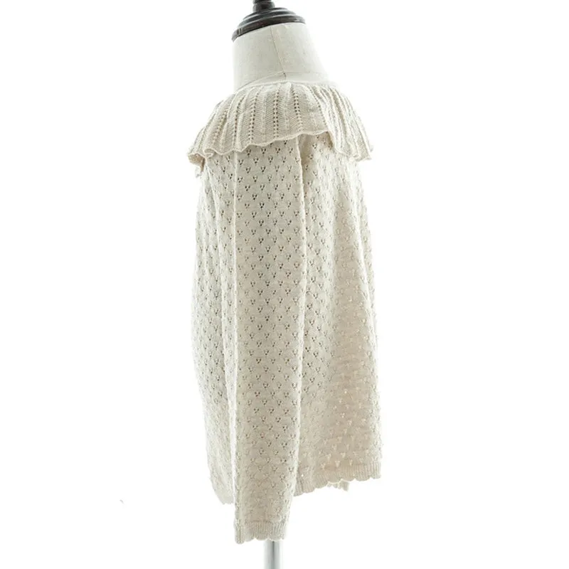 Cream Knitted Ruffle Long Sleeve Shirt