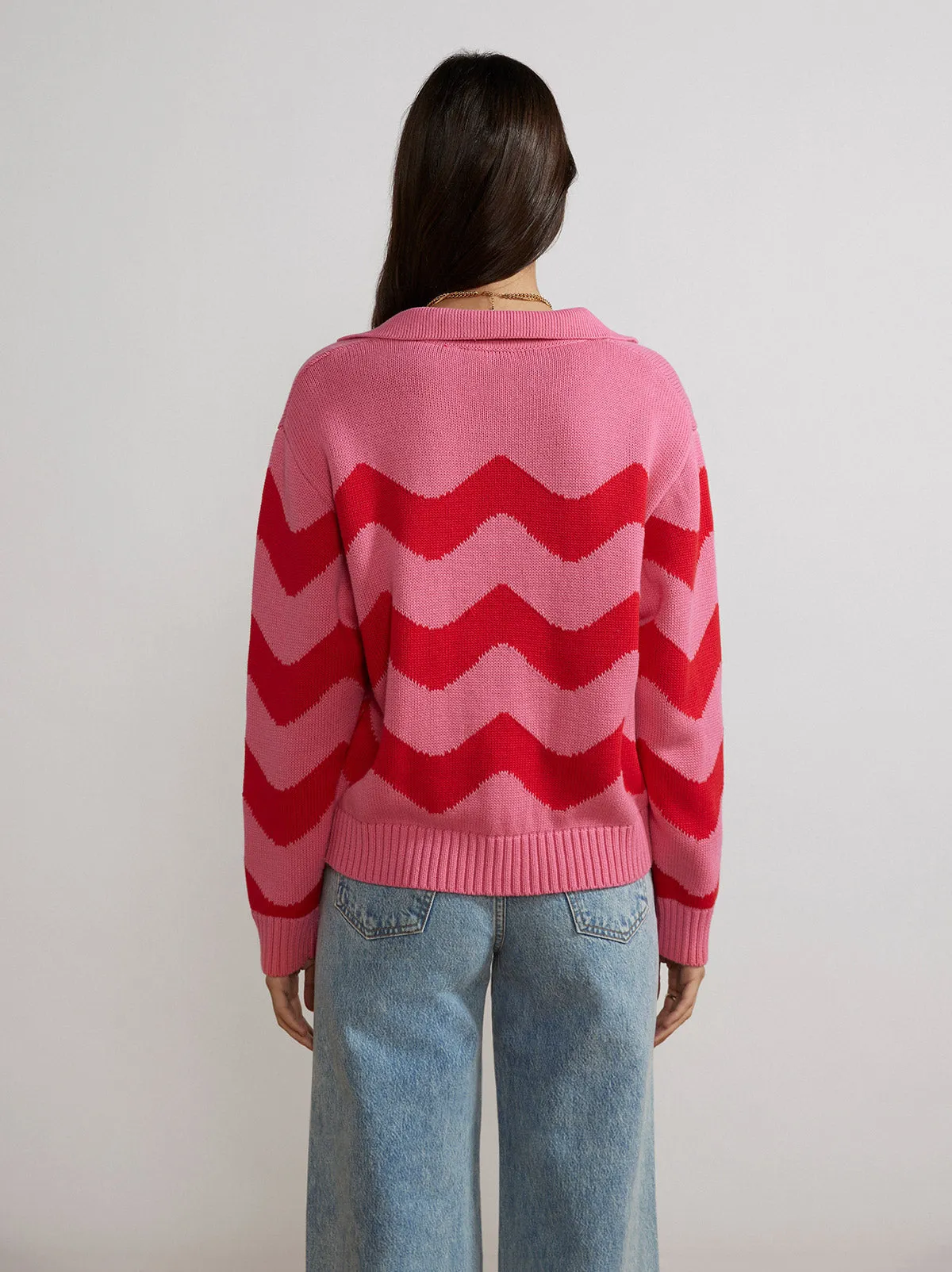 Dalia Pink And Red Wave Polo Sweater