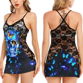 Dark Neon Skull Butterfly Black Lace Sleepwears Babydol Dresses