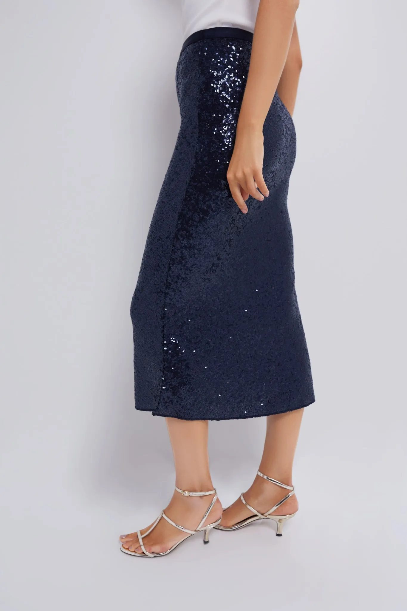 Deep Navy Sequin A-Line Skirt