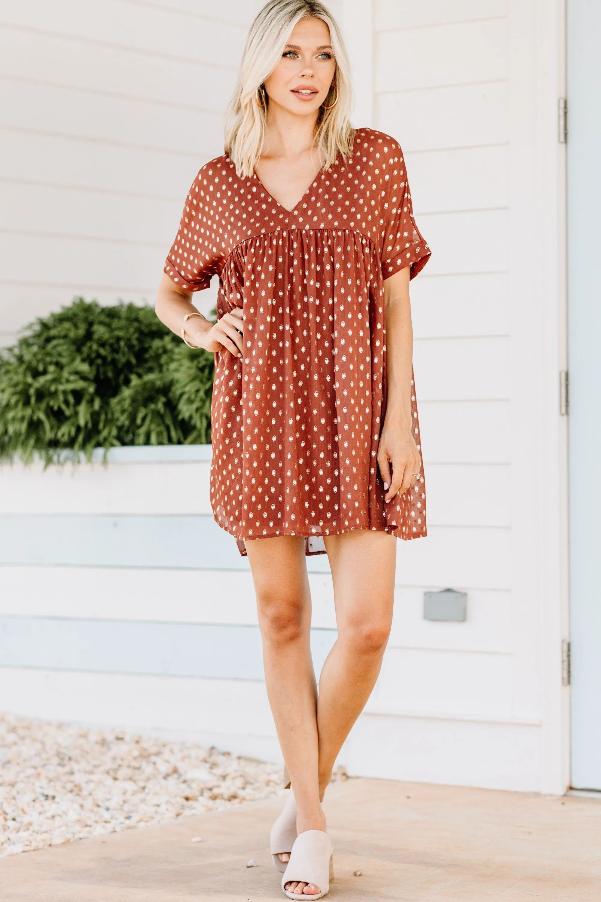 Do Your Thing Rust Orange Polka Dot Dress