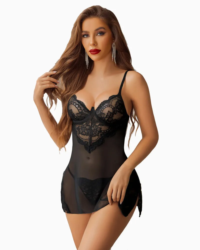 Dress Mesh Nightdress with Thong