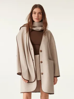 Eco-Leather Trimmed Scarf Coat