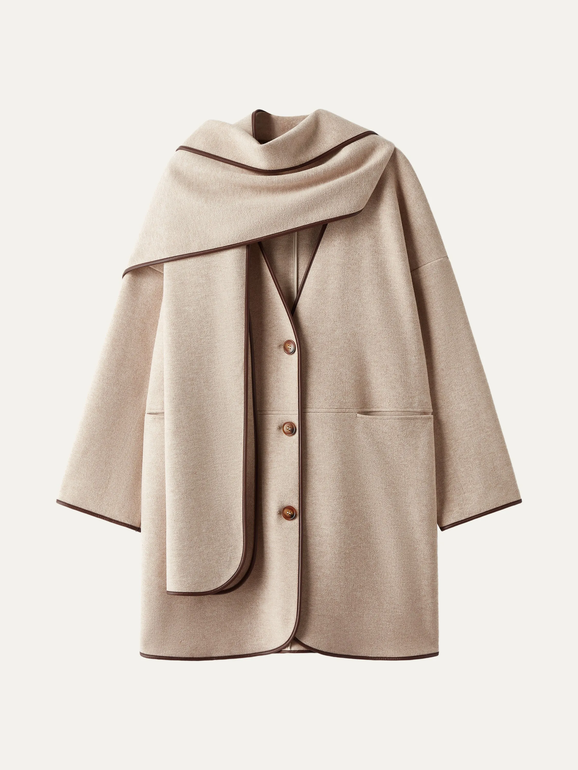 Eco-Leather Trimmed Scarf Coat