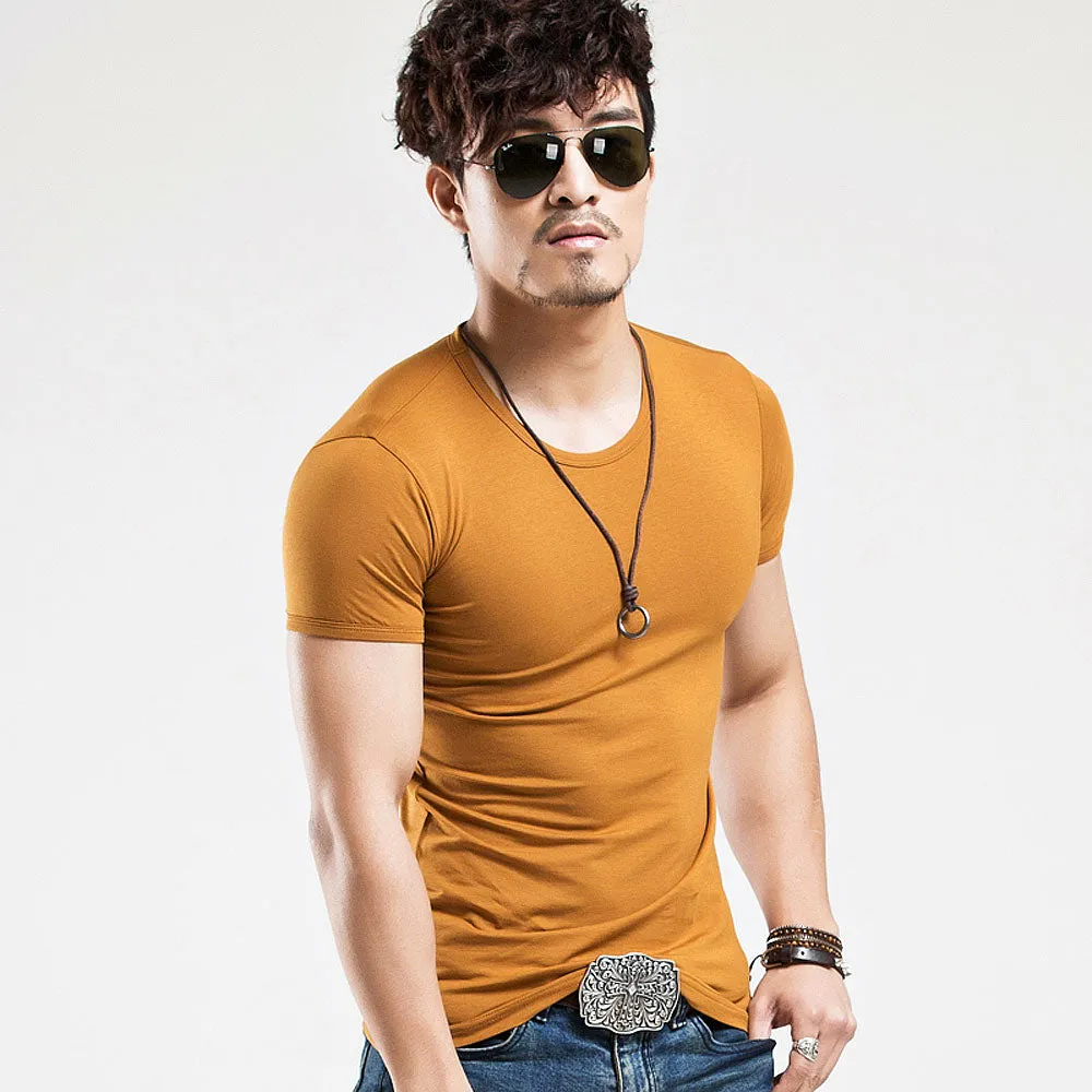 Elastic V neck Casual Mens T Shirt in 20 Colours