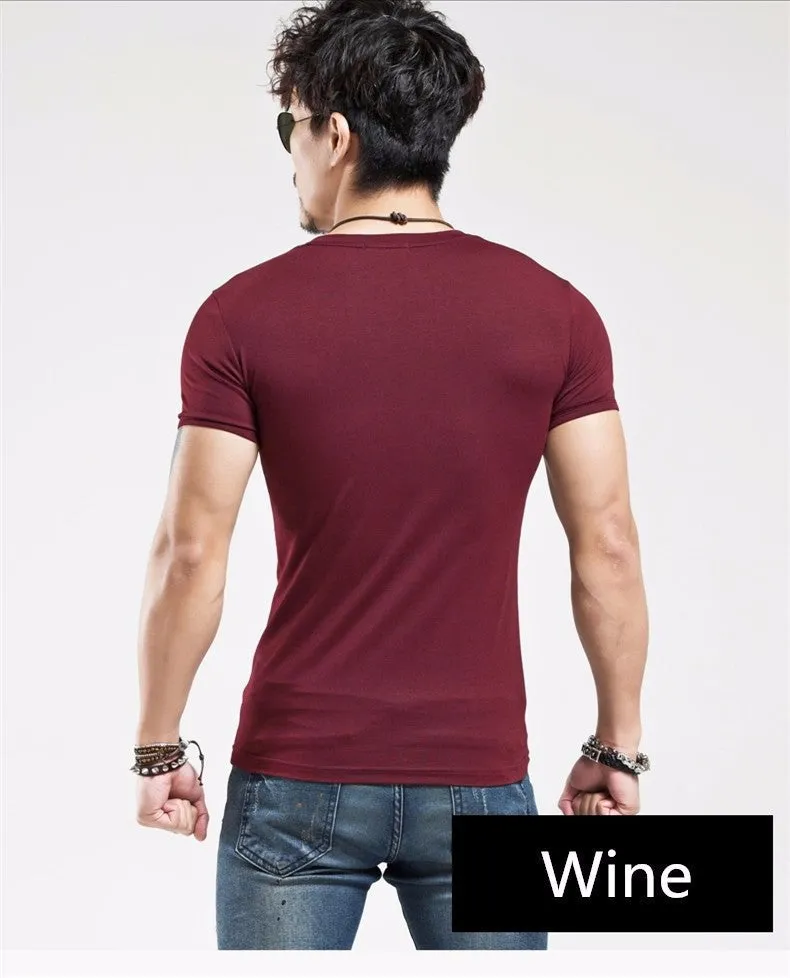 Elastic V neck Casual Mens T Shirt in 20 Colours