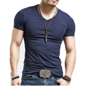 Elastic V neck Casual Mens T Shirt in 20 Colours