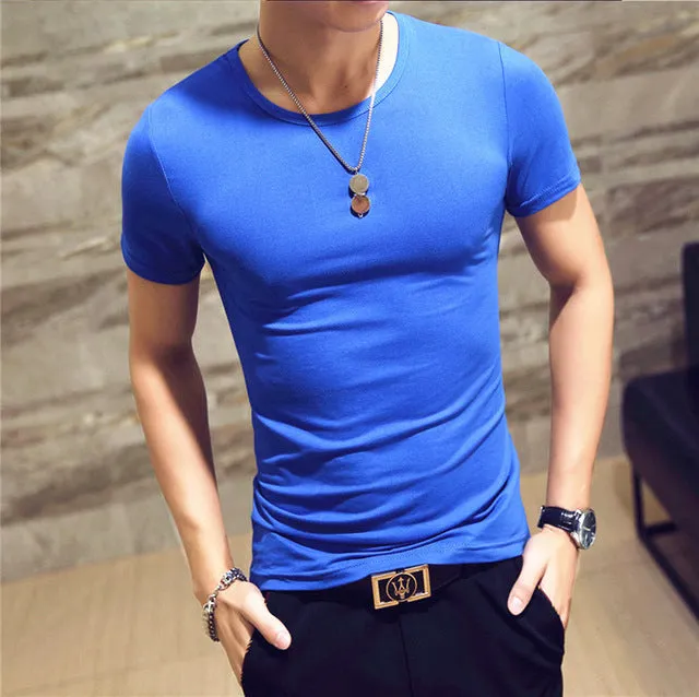 Elastic V neck Casual Mens T Shirt in 20 Colours