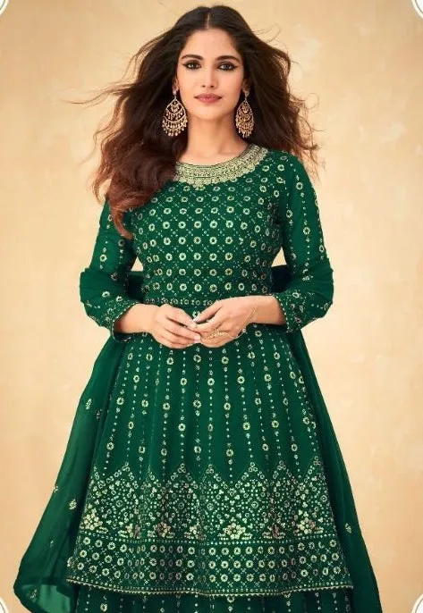 Embroidered Georgette   Suits Green