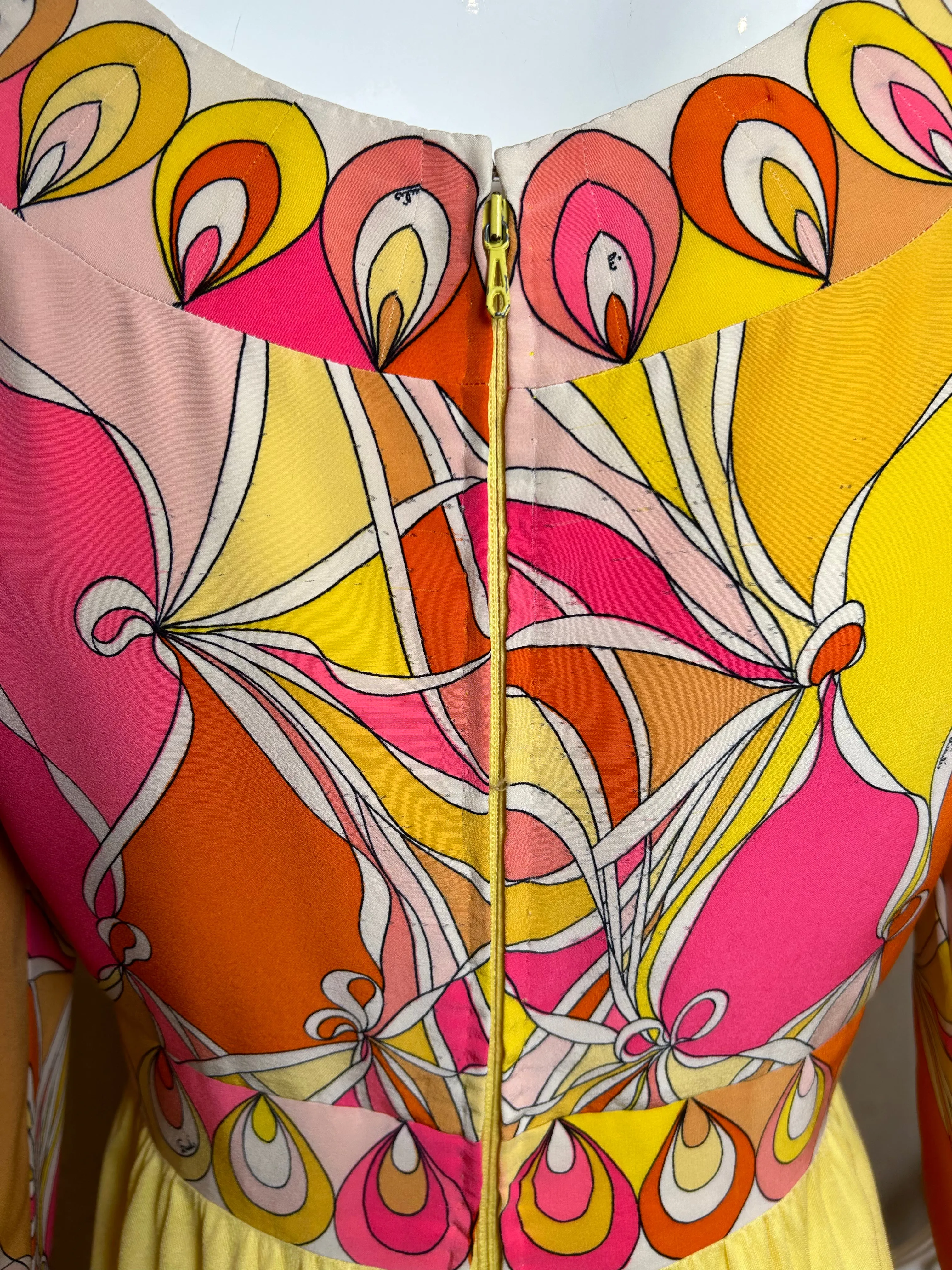 Emilio Pucci Pink & Yellow Psychedelic Silk Crepe Midi Dress