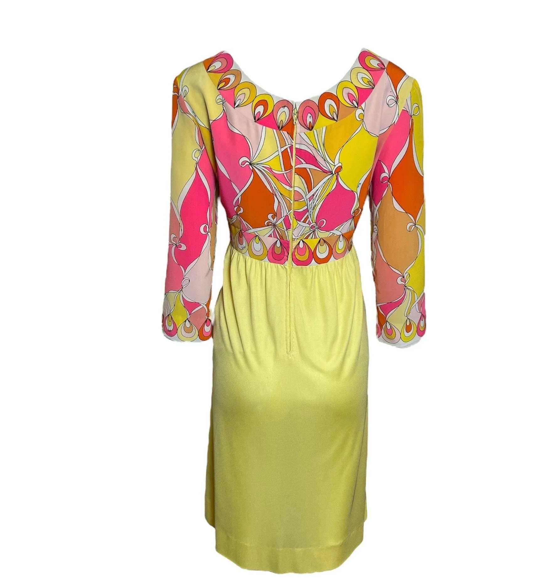 Emilio Pucci Pink & Yellow Psychedelic Silk Crepe Midi Dress