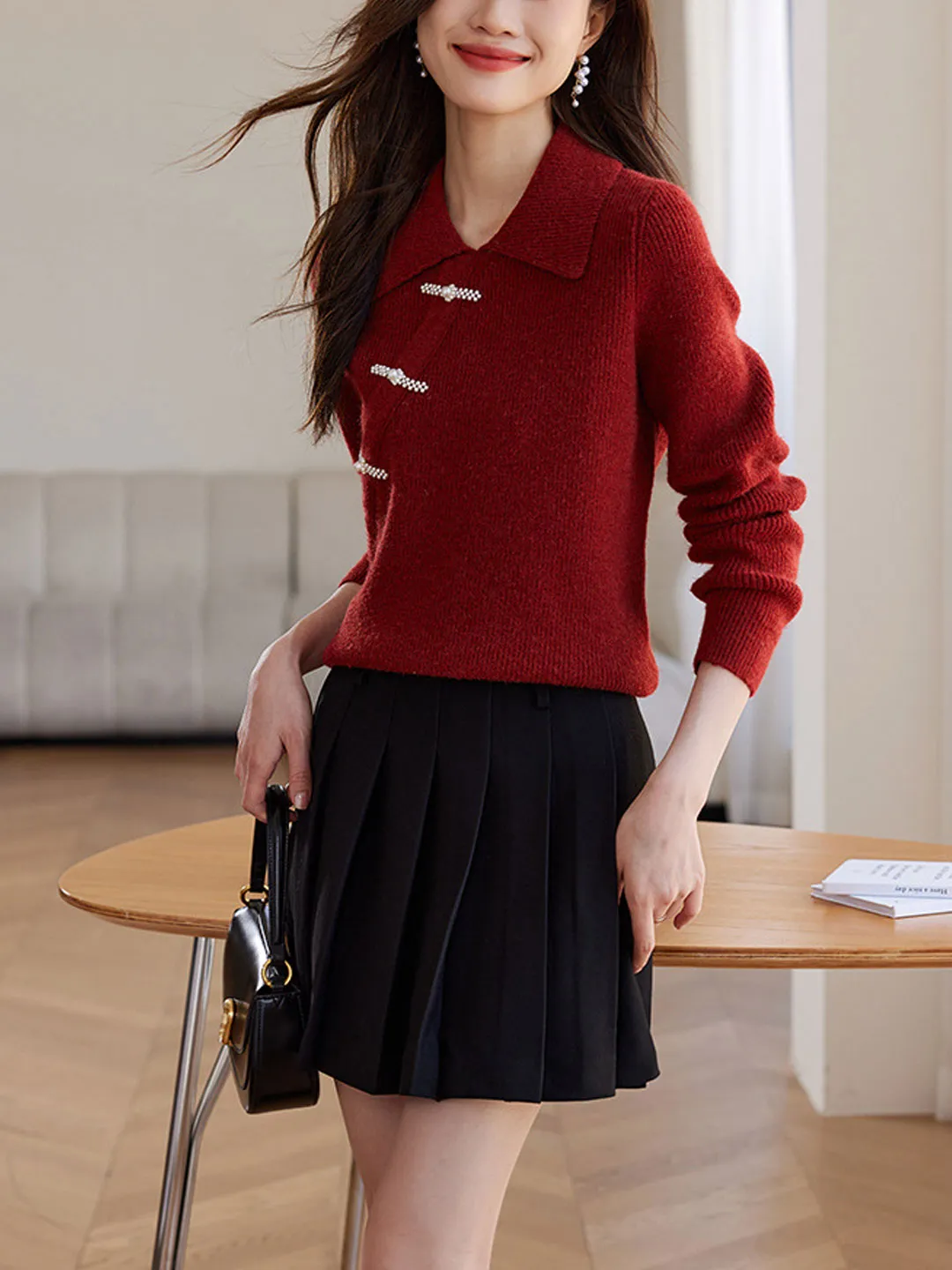 Emma Classic Polo Disc Button Knitted Sweater