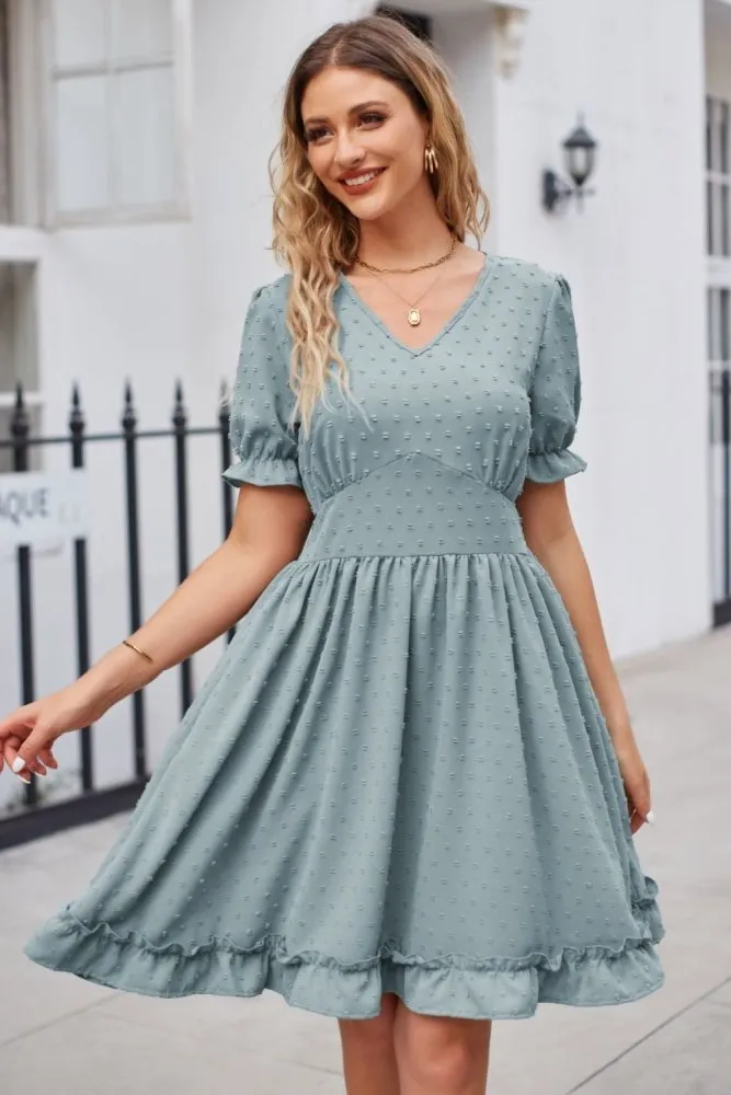 Enchanting Elegance Swiss Dot V Neck Pattern Dress