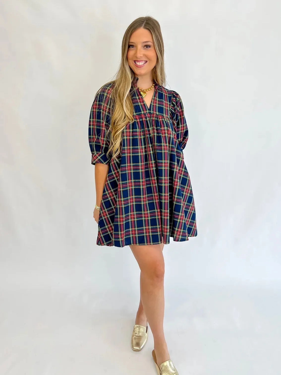 [Entro] Merry Everything Plaid Dress-Navy