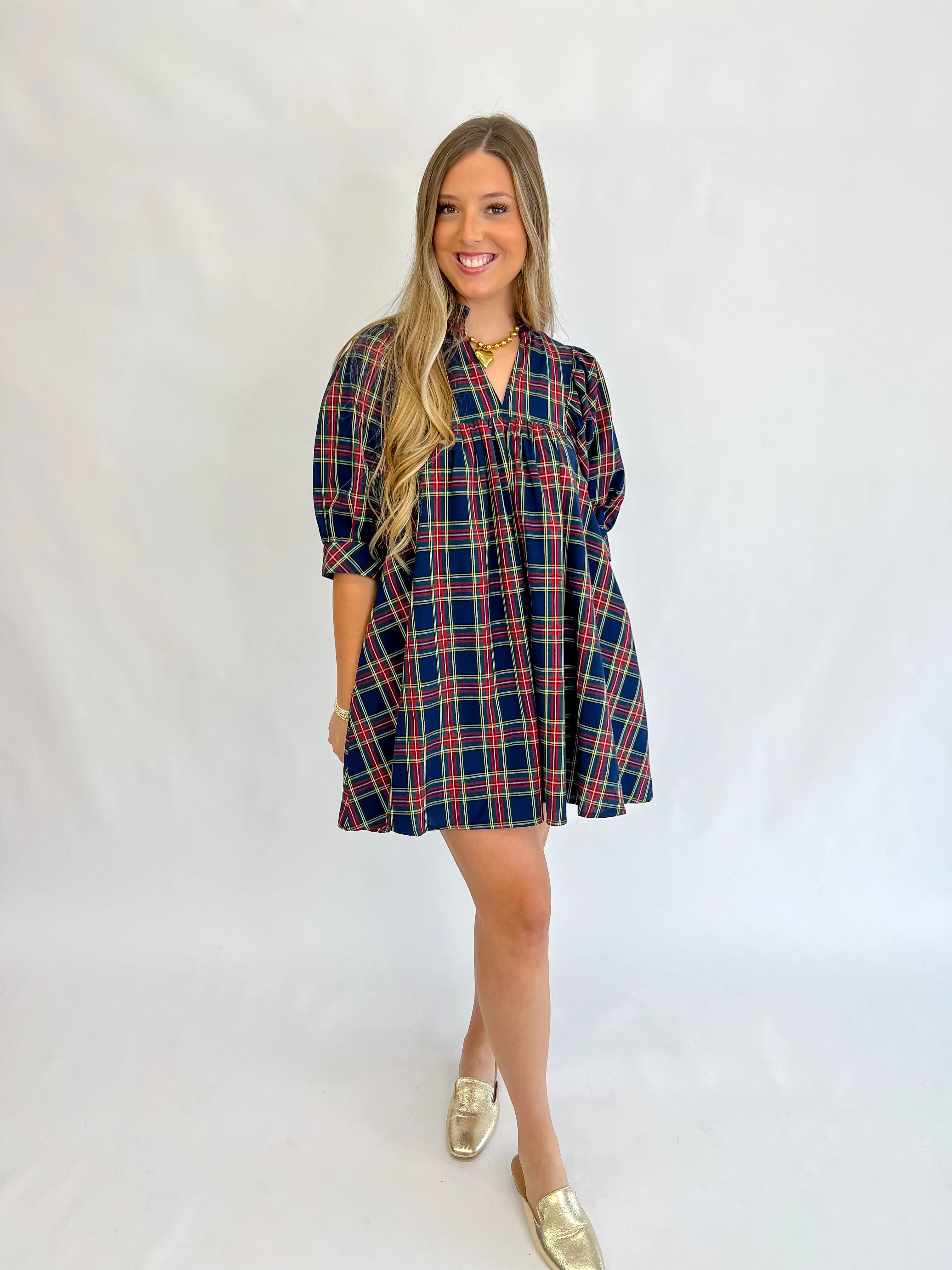 [Entro] Merry Everything Plaid Dress-Navy