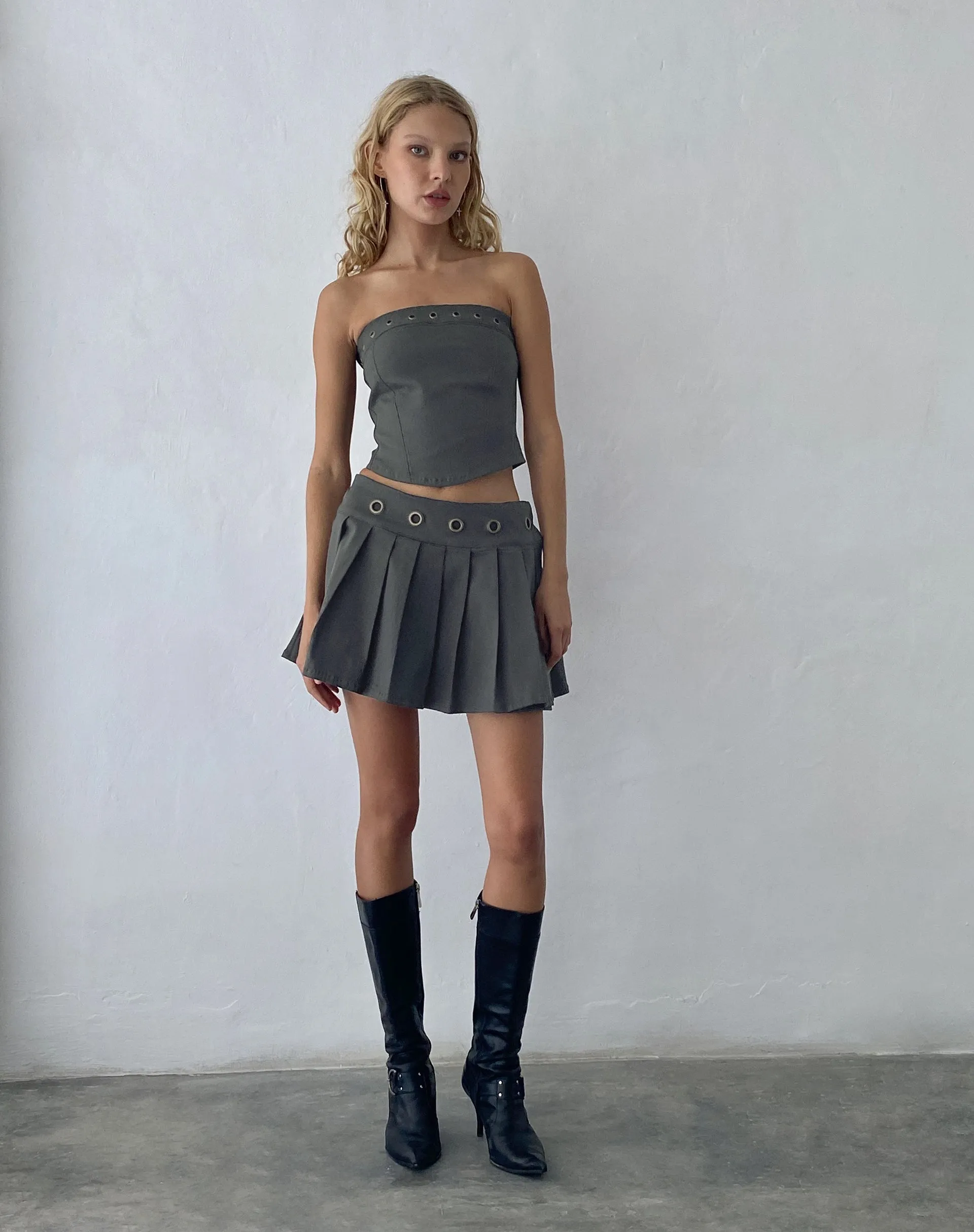 Estel Eyelet Bandeau Top in Charcoal Grey