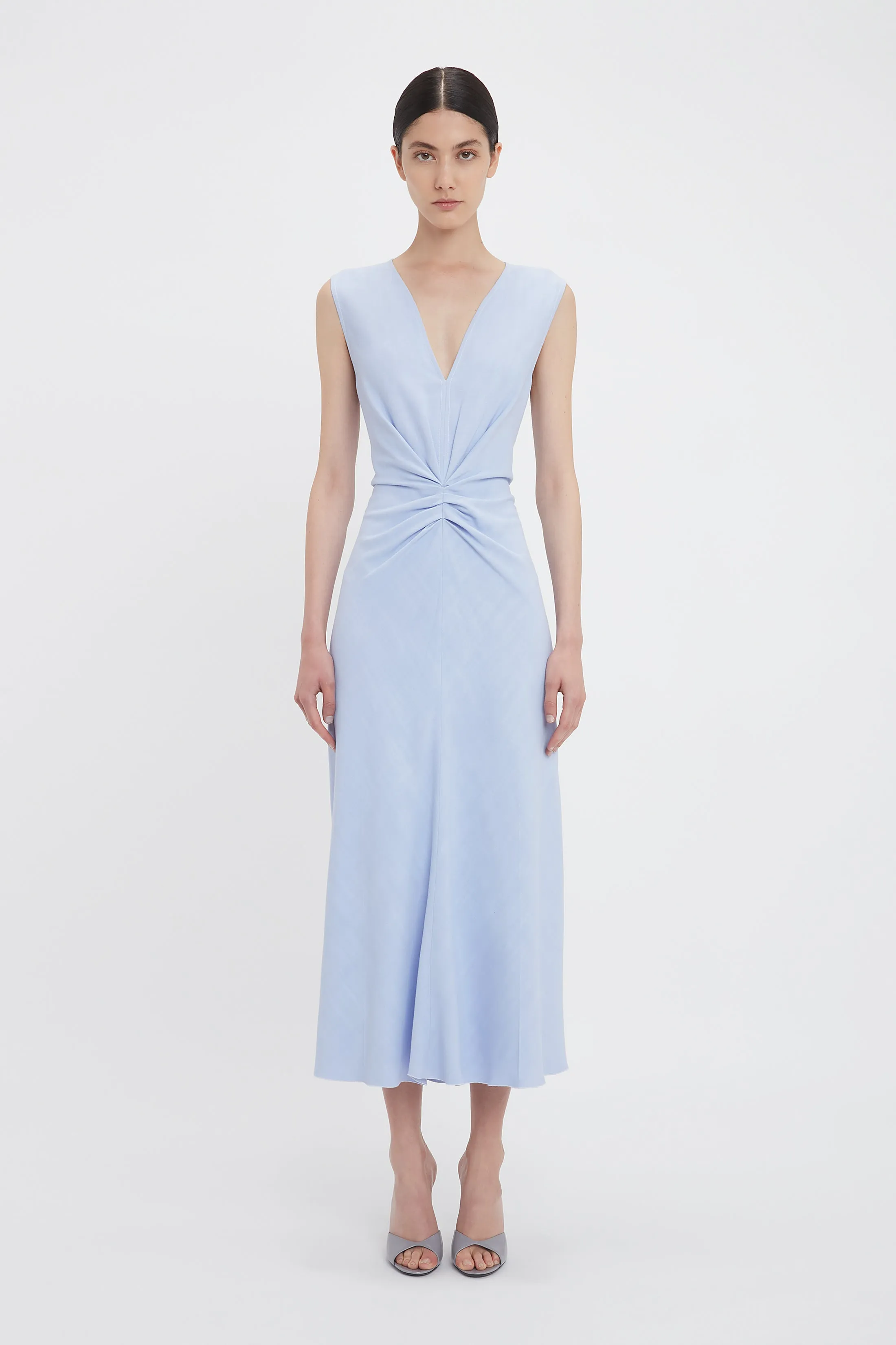 Exclusive Sleeveless Gathered Waist Midi Dress In Frost