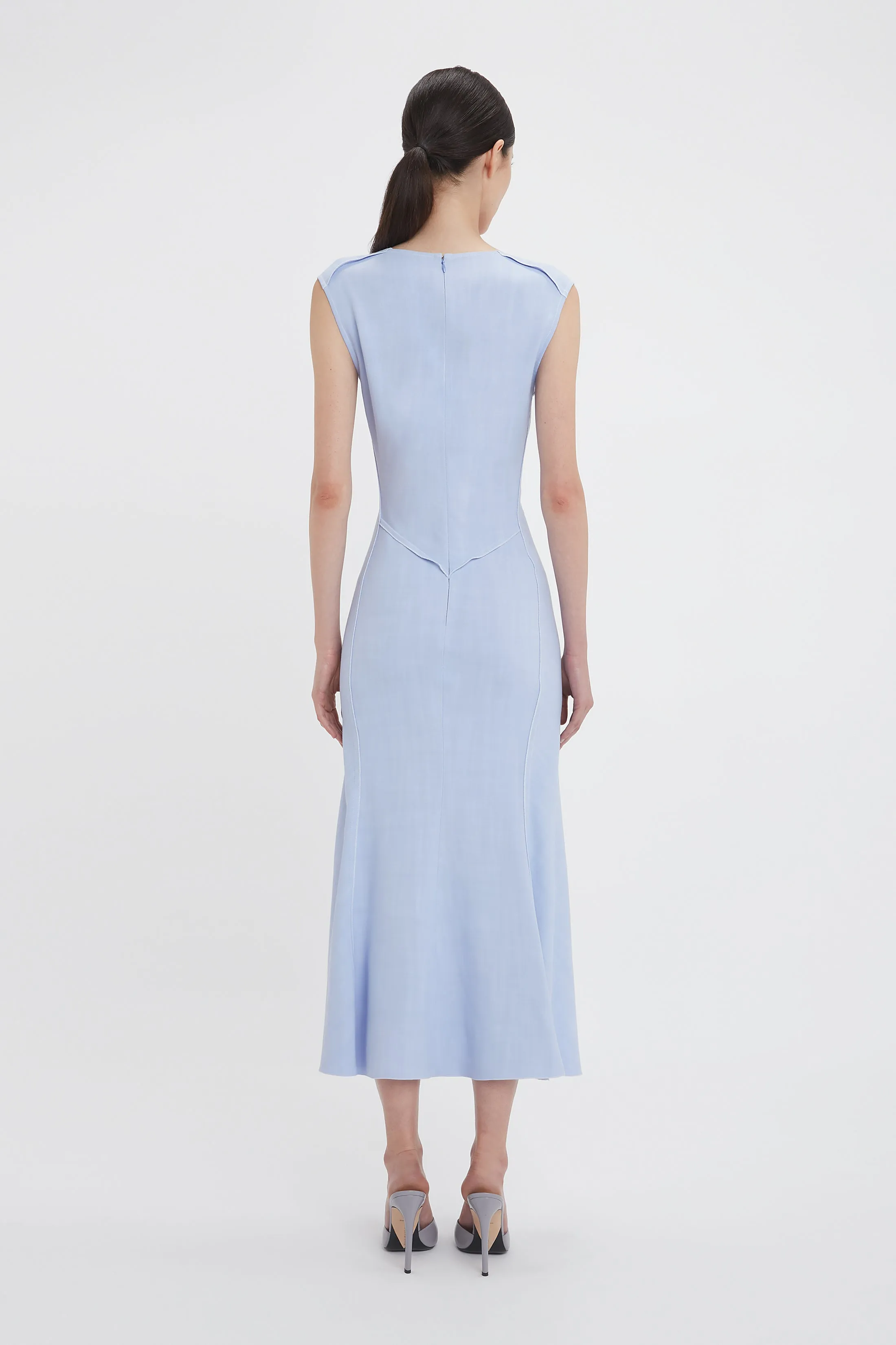 Exclusive Sleeveless Gathered Waist Midi Dress In Frost