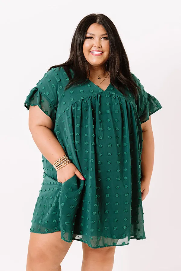 Fall Highlight Babydoll Dress In Hunter Green   Curves