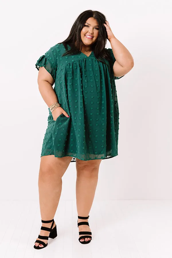 Fall Highlight Babydoll Dress In Hunter Green   Curves