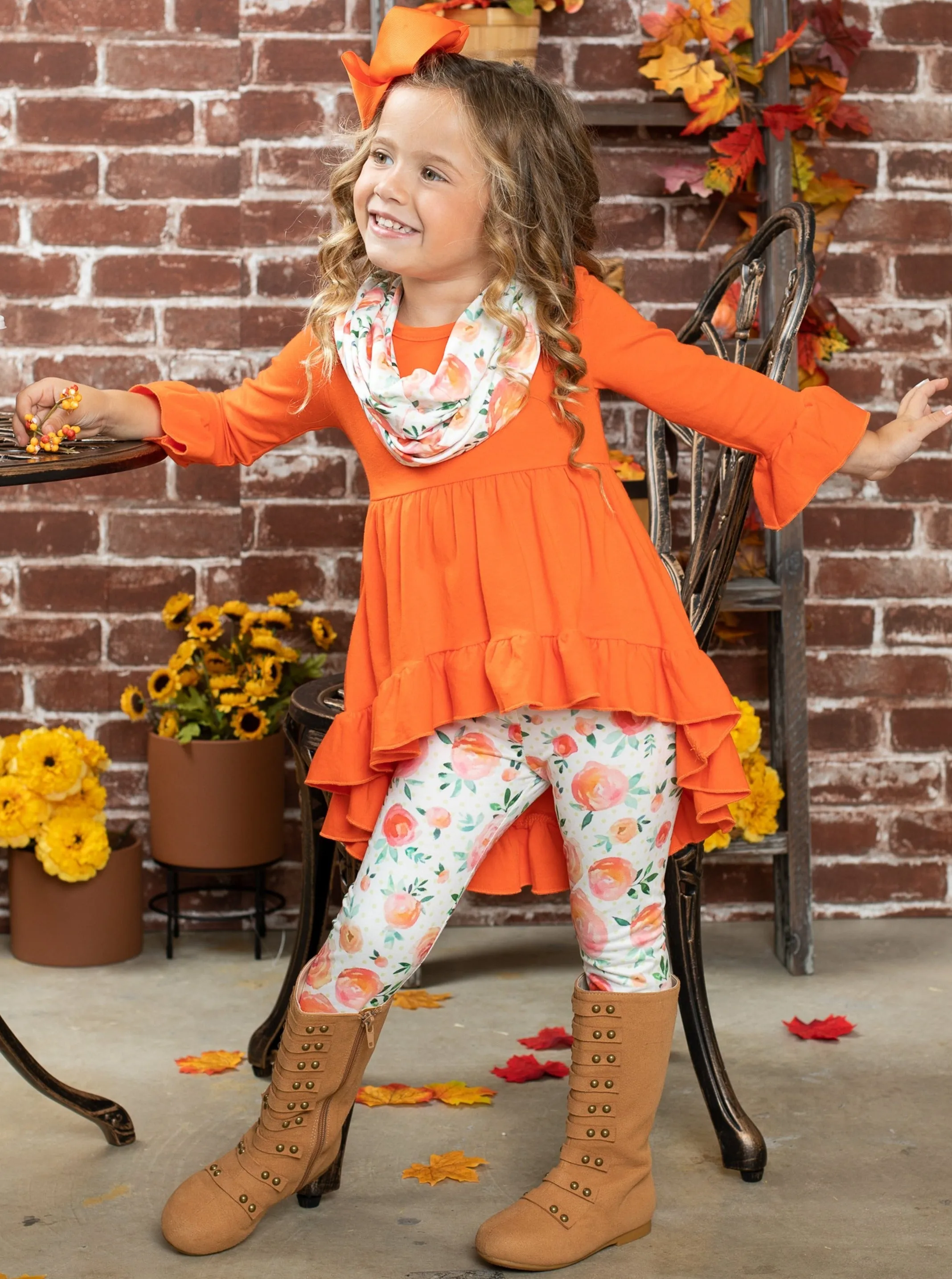 Fall-ishous Tunic, Floral Leggings and Scarf Set