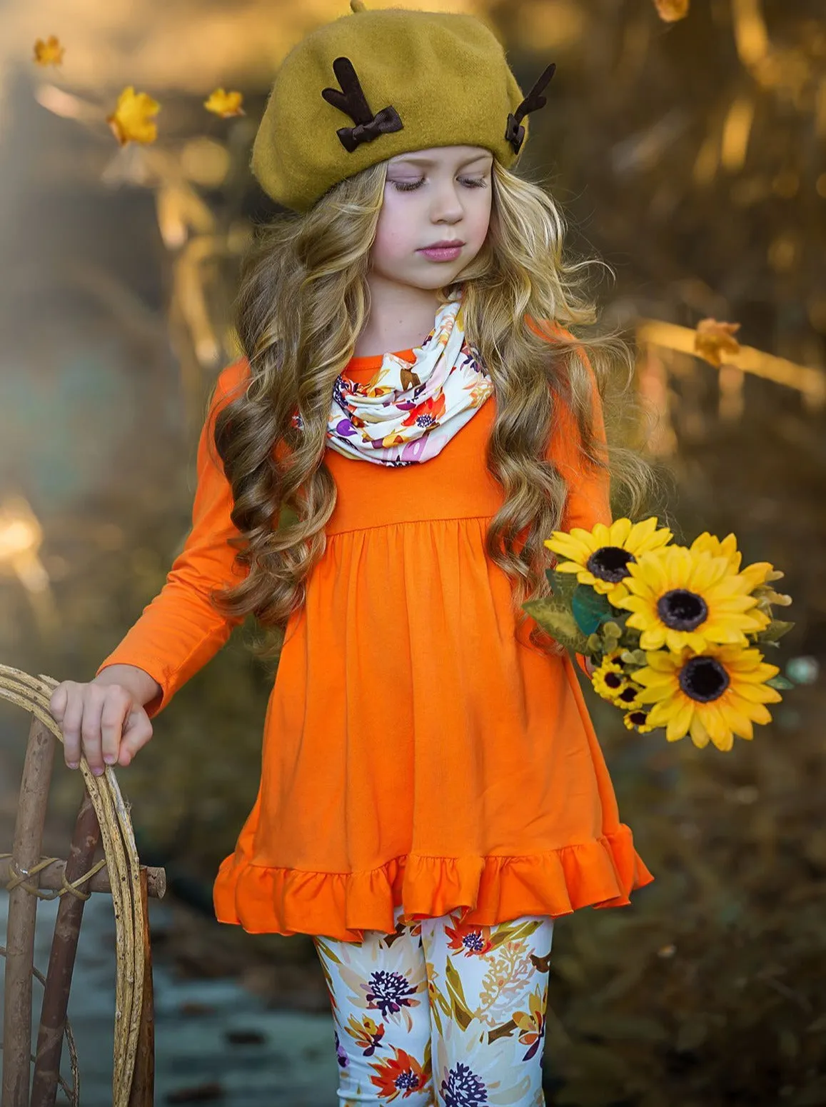 Fancy Fall Florals Tunic, Leggings and Scarf Set