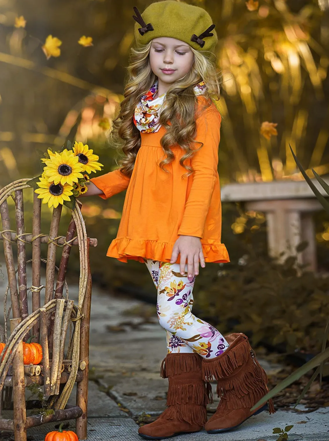 Fancy Fall Florals Tunic, Leggings and Scarf Set