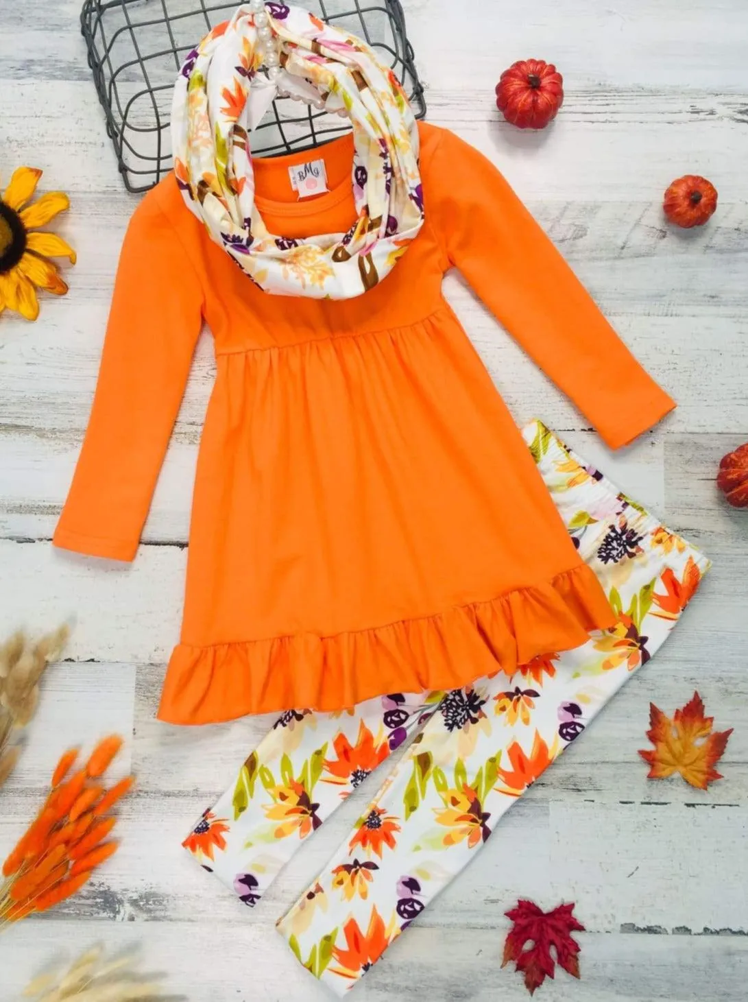 Fancy Fall Florals Tunic, Leggings and Scarf Set