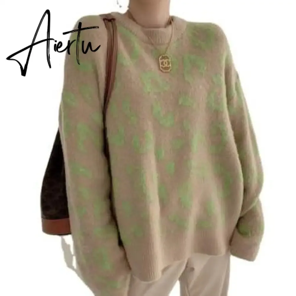 FANIECES Leopard Print Oversized Sweater Pullovers Autumn Loose Batwing Sleeve O-Neck Warm Jumper Casual Streetwear Pull Femme