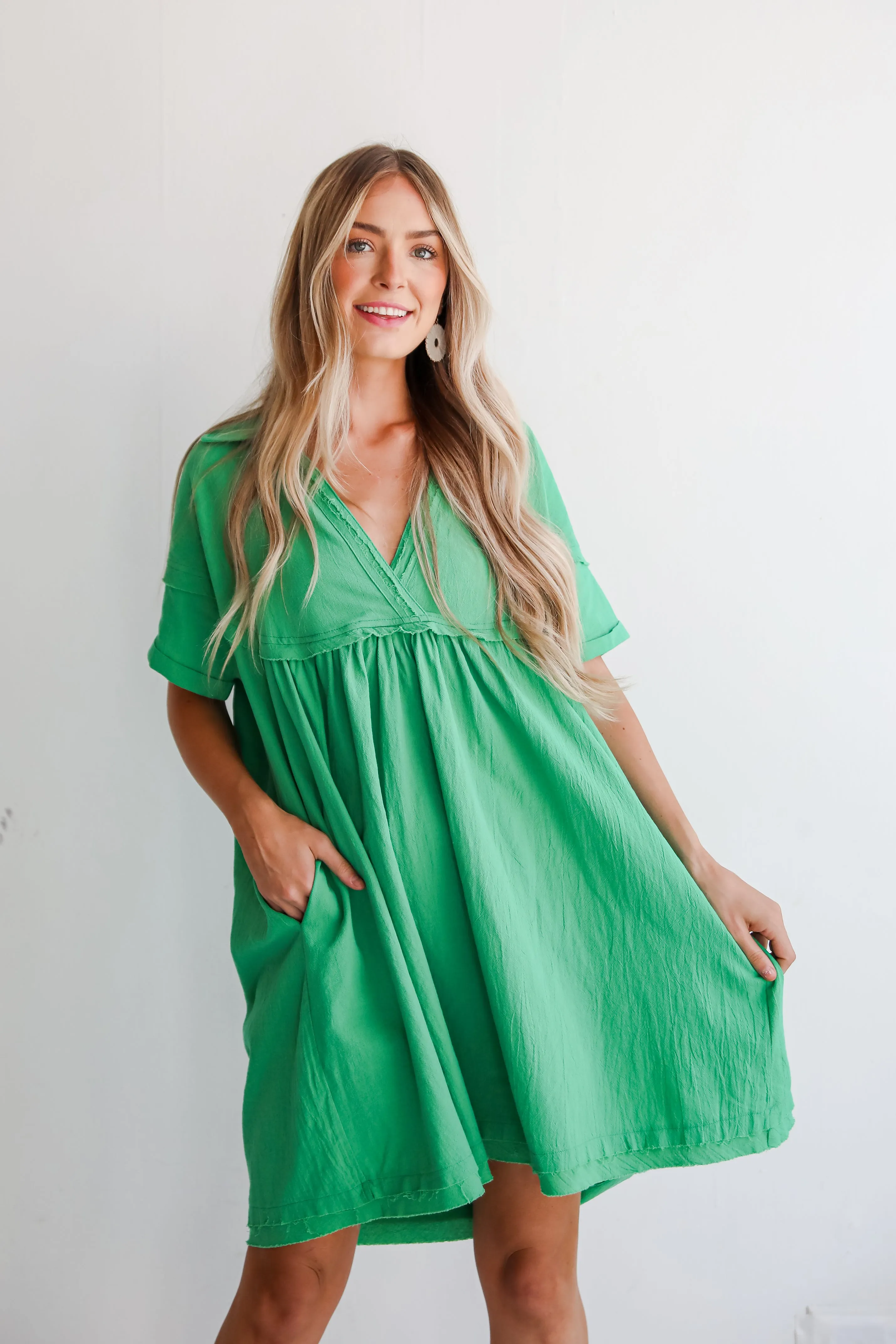 FINAL SALE - Bound To Charm Kelly Green Babydoll Mini Dress