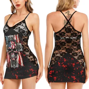 Flag Blood Gothic Skull Black Lace Sleepwears Babydol Dresses