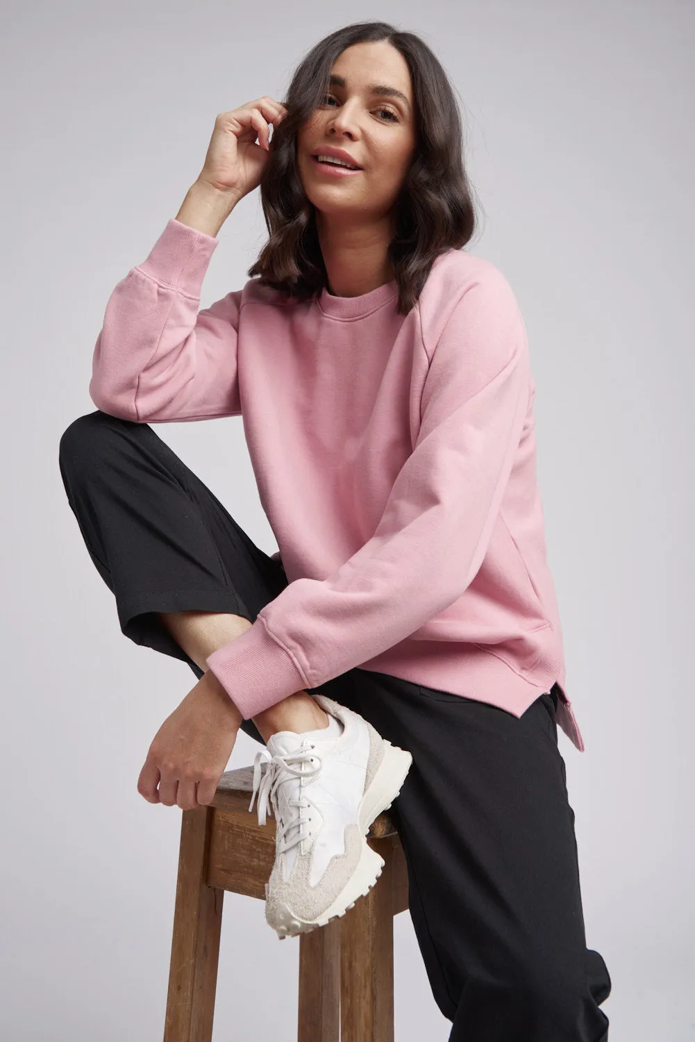 Fleece Plain Side Split Sweater Blush