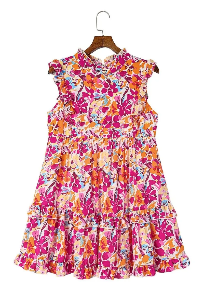 Flirty Girl Mini Fushia Ruffled Floral Dress