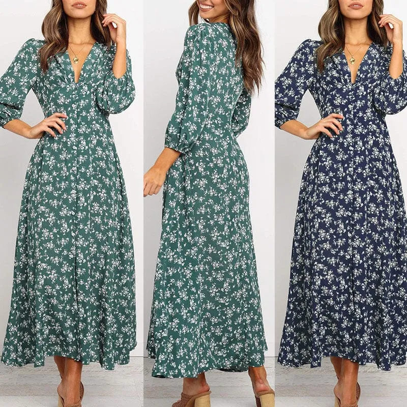 Floral Balloon Sleeve Dress